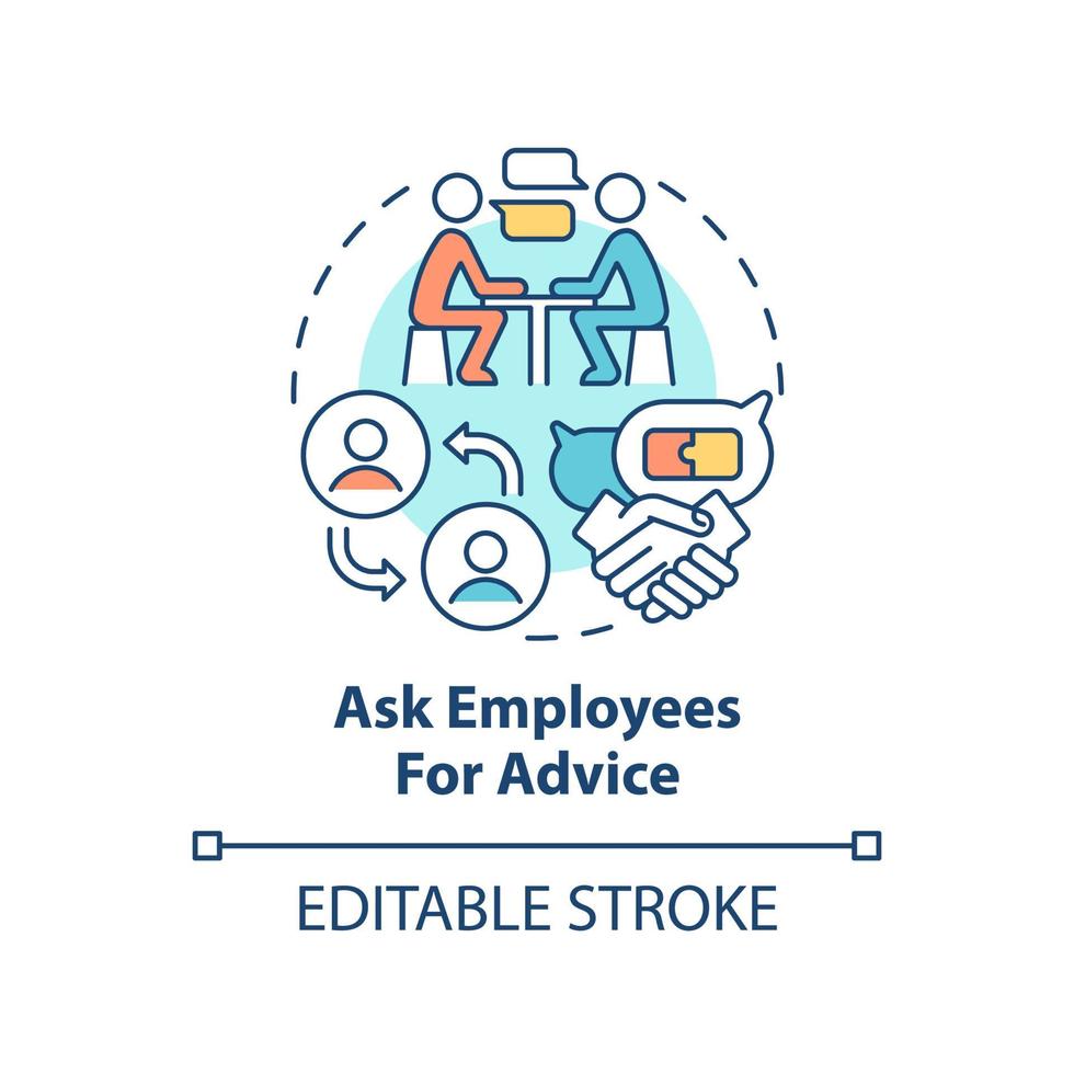 Ask employees for advice concept icon. Employee engagement abstract idea thin line illustration. Seeking assistance. Isolated outline drawing. vector