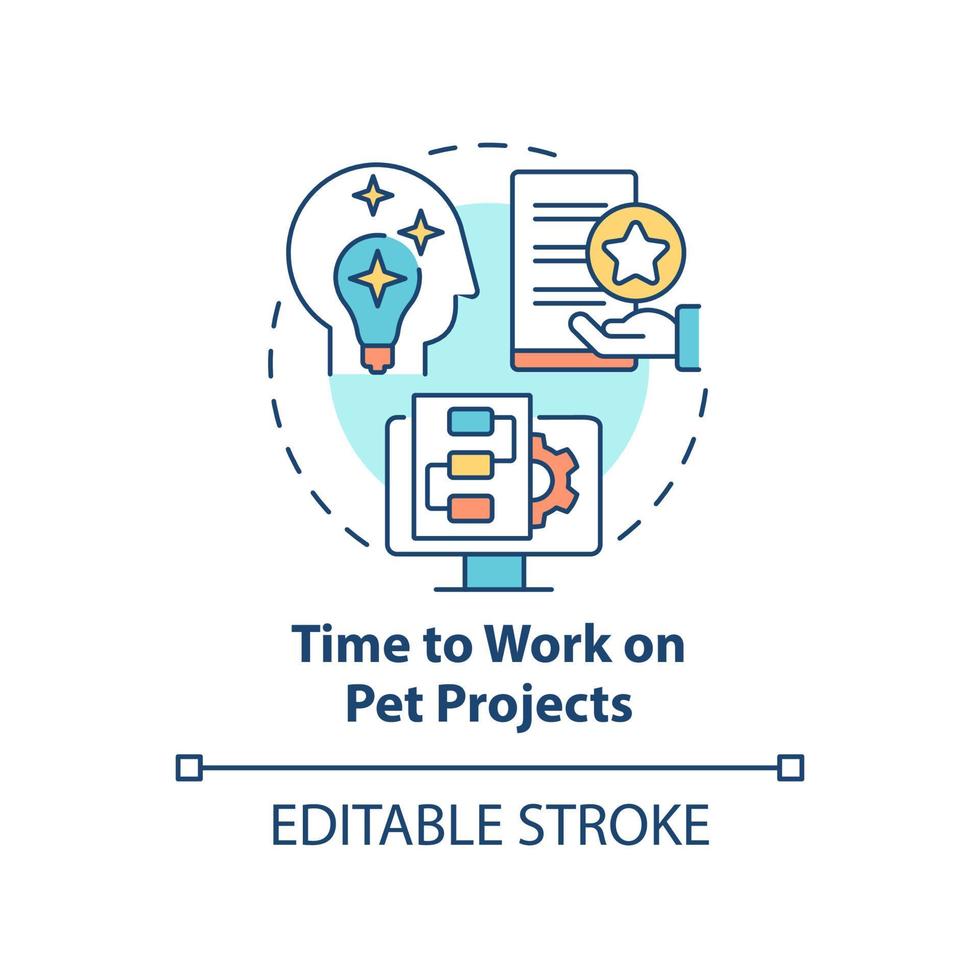 Time to work on pet projects concept icon. Employee engagement abstract idea thin line illustration. Side project time. Isolated outline drawing. vector