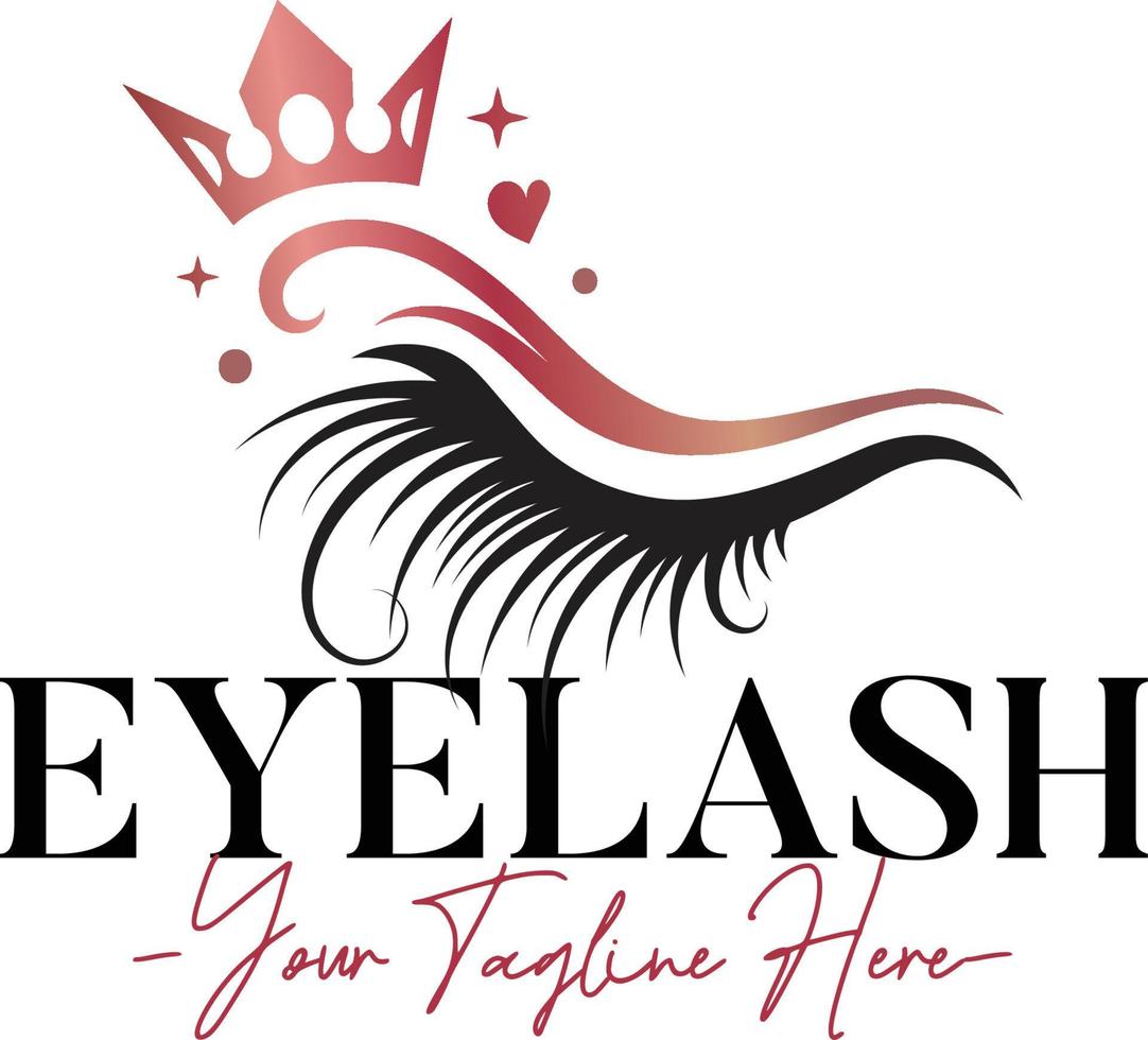 Eyelash feminine beauty queen rose gold logo template vector