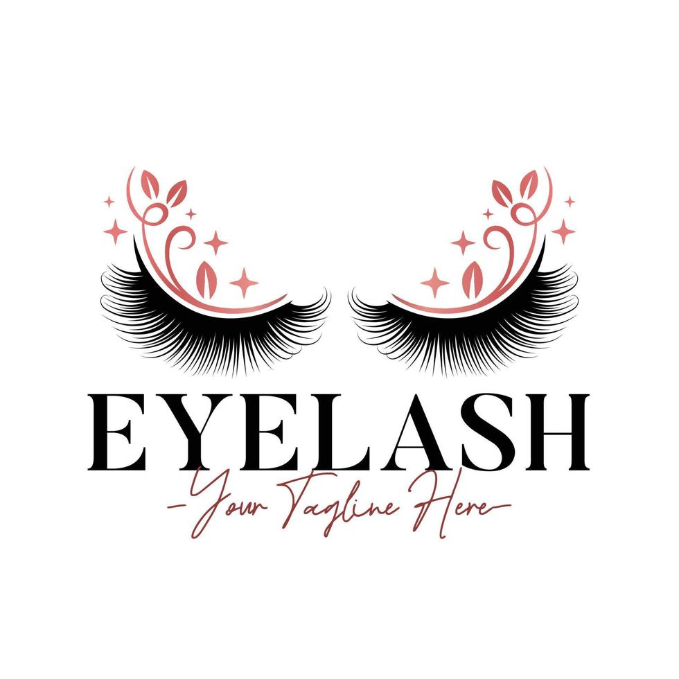 Eyelash feminine beauty natural rose gold logo template vector