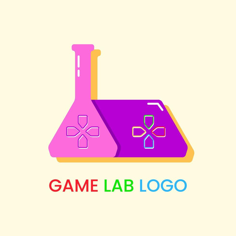 concepto de logotipo de laboratorio de juegos. morado, rosa, rojo, verde y azul. adecuado para logotipo, icono, símbolo y signo vector