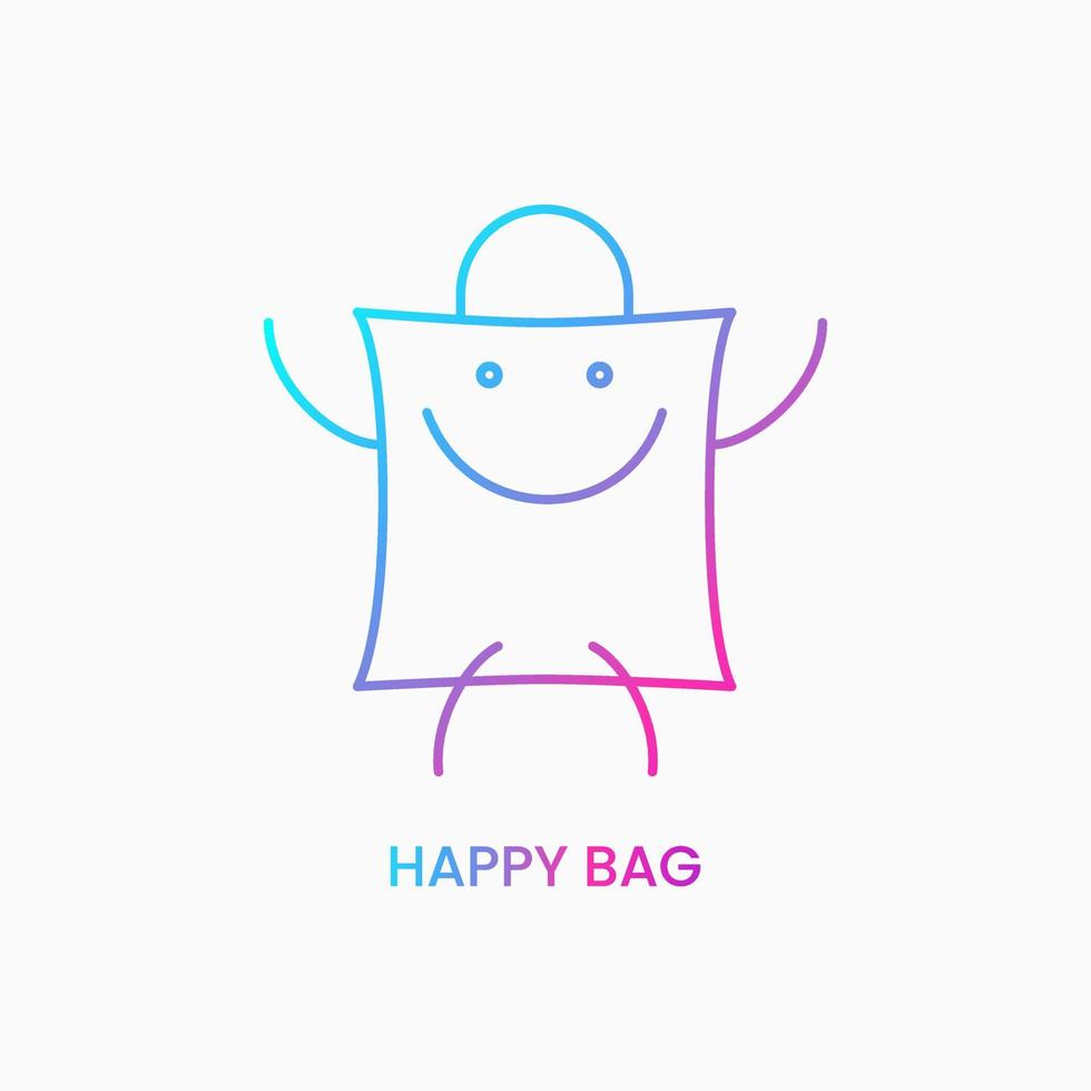 Happy Bag Logo Concept. Icon Smile and Bag. Line Logotype. Gradient. Blue, Purple, Pink and yellow. Logo, Icon, Symbol and Sign. For Online Shop Logo vector