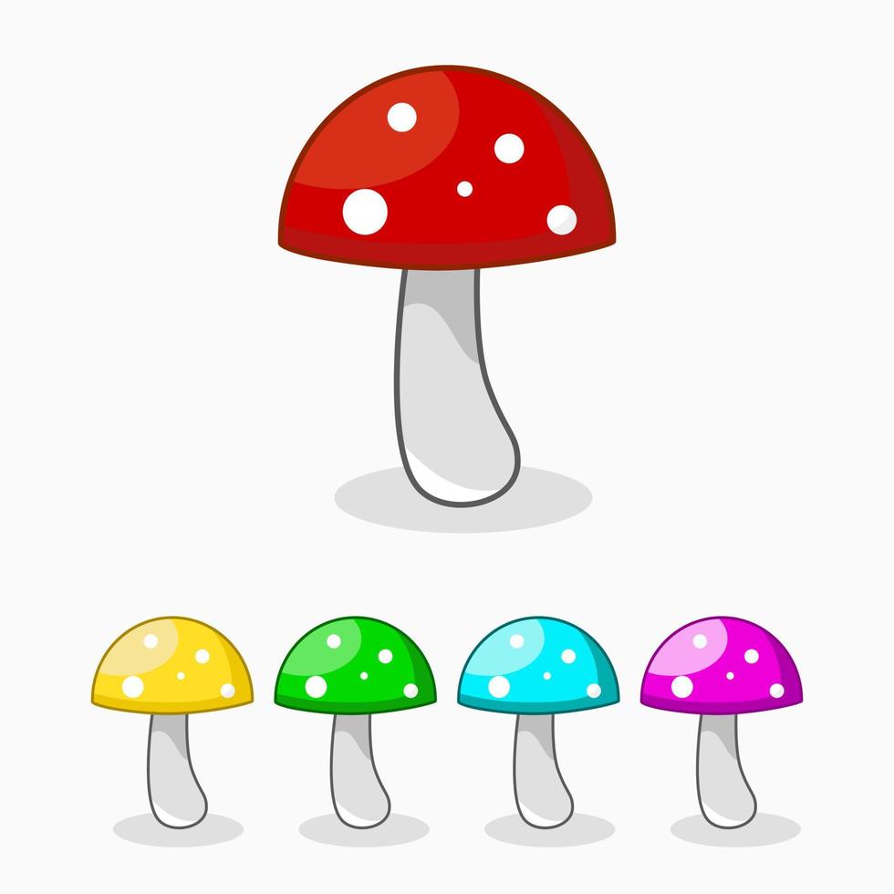 Cute mushroom icon. for icon, logo, mascot and symbol. red, yellow, green, blue and purple vector