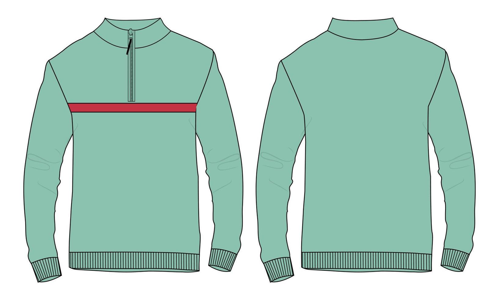 Long sleeve Jacket technical fashion flat sketch vector illustration green Color template front and back views. Bomber jacket mock up Cad Easy edit and customizable.