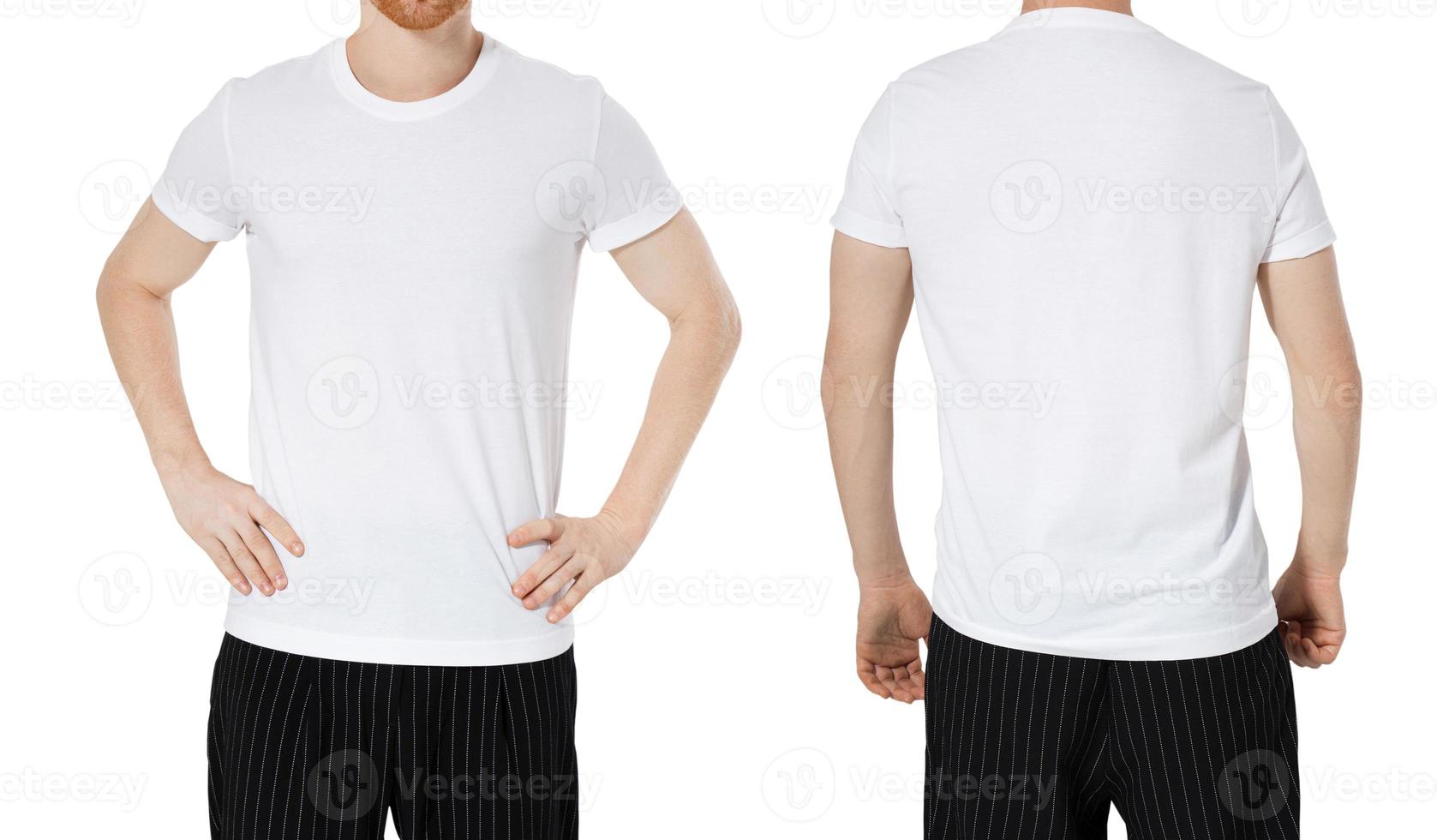 Man in white tshirt mock up, man t shirt blank isolated photo
