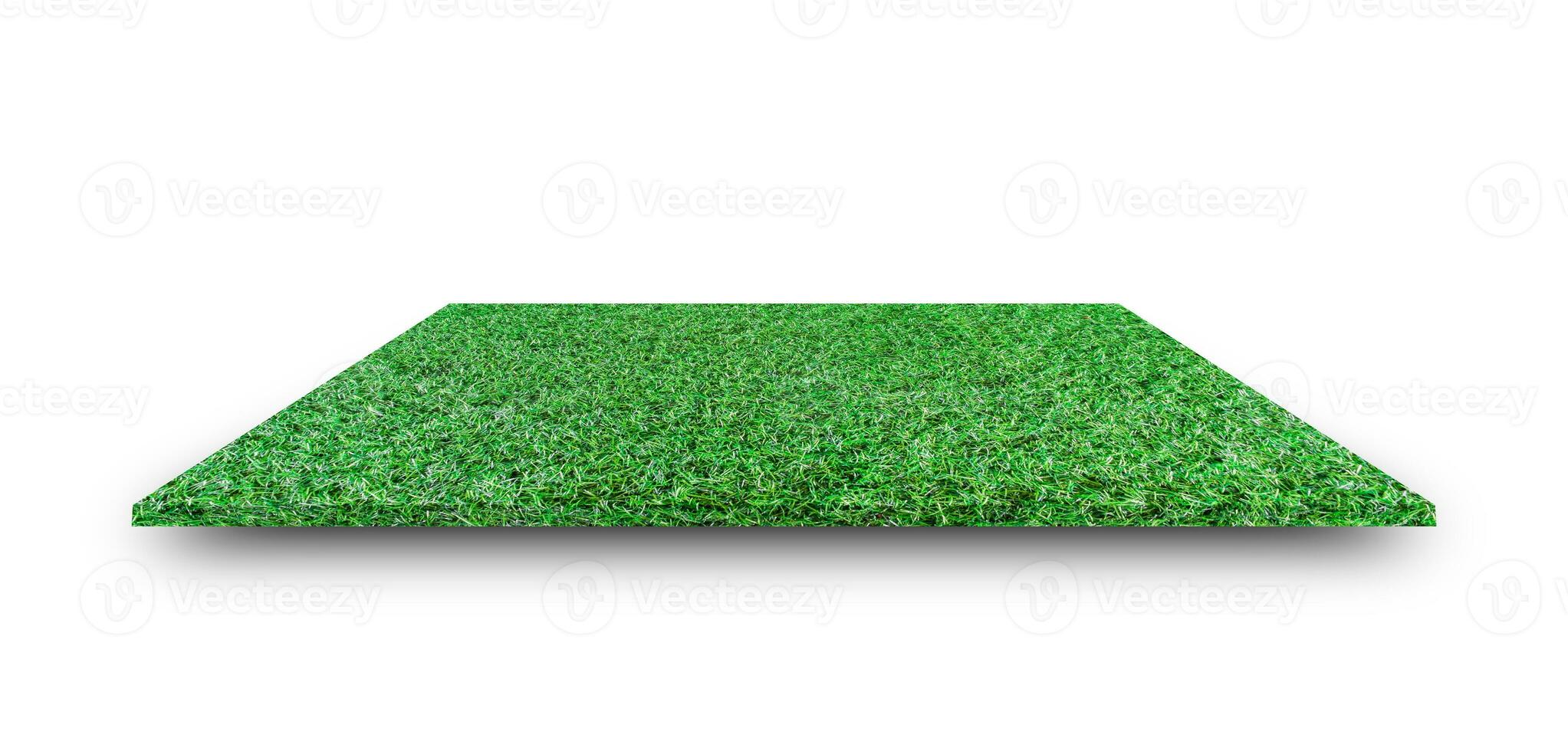 Green grass field isolated on white background. with clipping path. For sport stadium background. photo