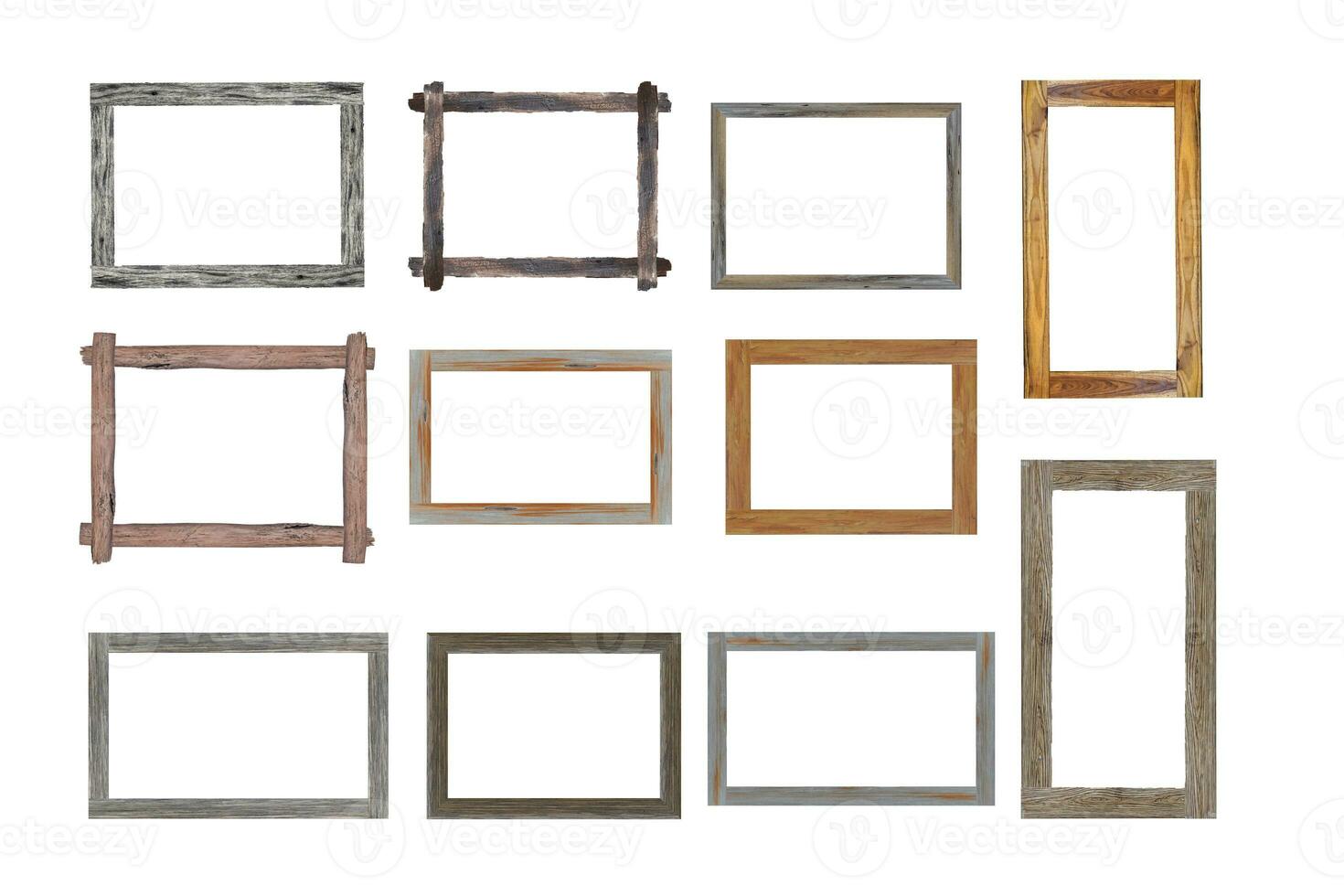 Set of Vintage wood picture frame isolated on white background. with clipping path. photo