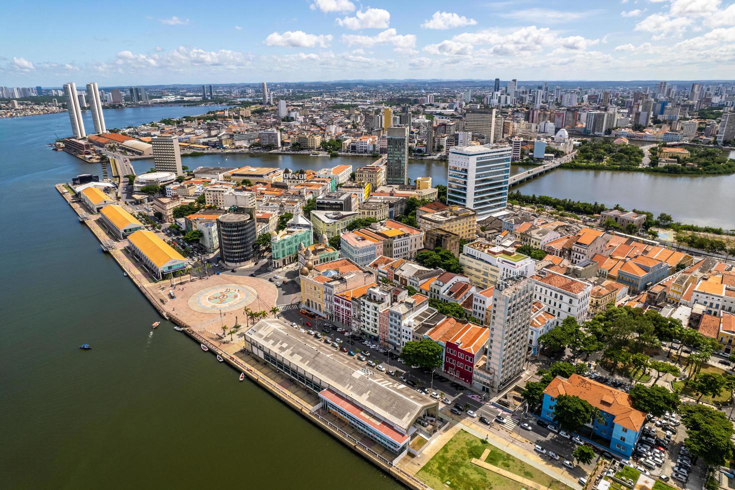 Recife, Pernambuco, Brazil, APR 2022 - Aerial view of the Marco Zero park photo