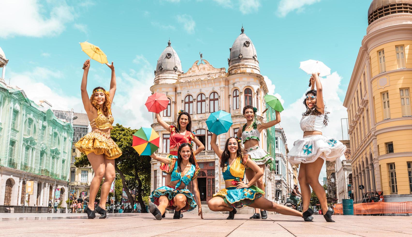 Recife, Pernambuco, Brazil, APR 2022 - Frevo dancers at the street carnival photo