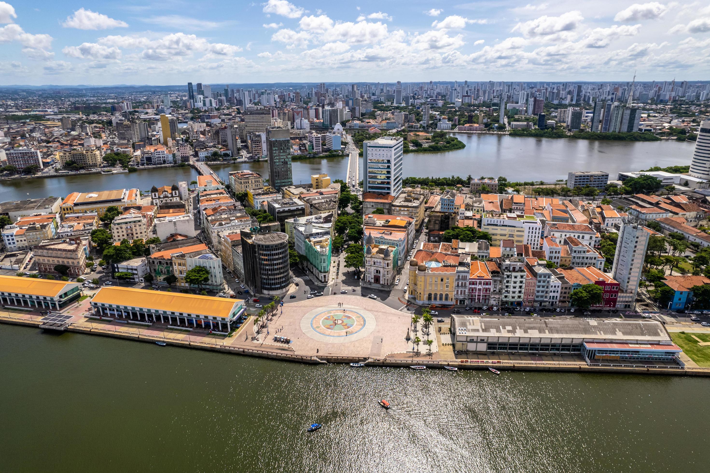 Recife, Pernambuco, Brazil, APR 2022 - Aerial view of the Marco Zero