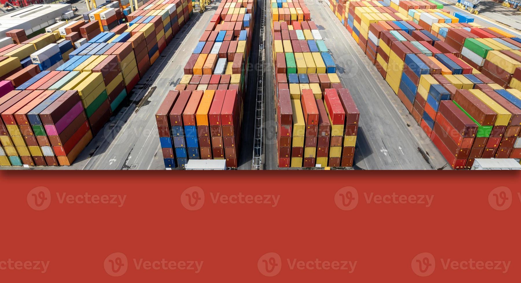Shipping containers stacked on top of each other. Aerial view of APM Terminals. Copy Space. photo