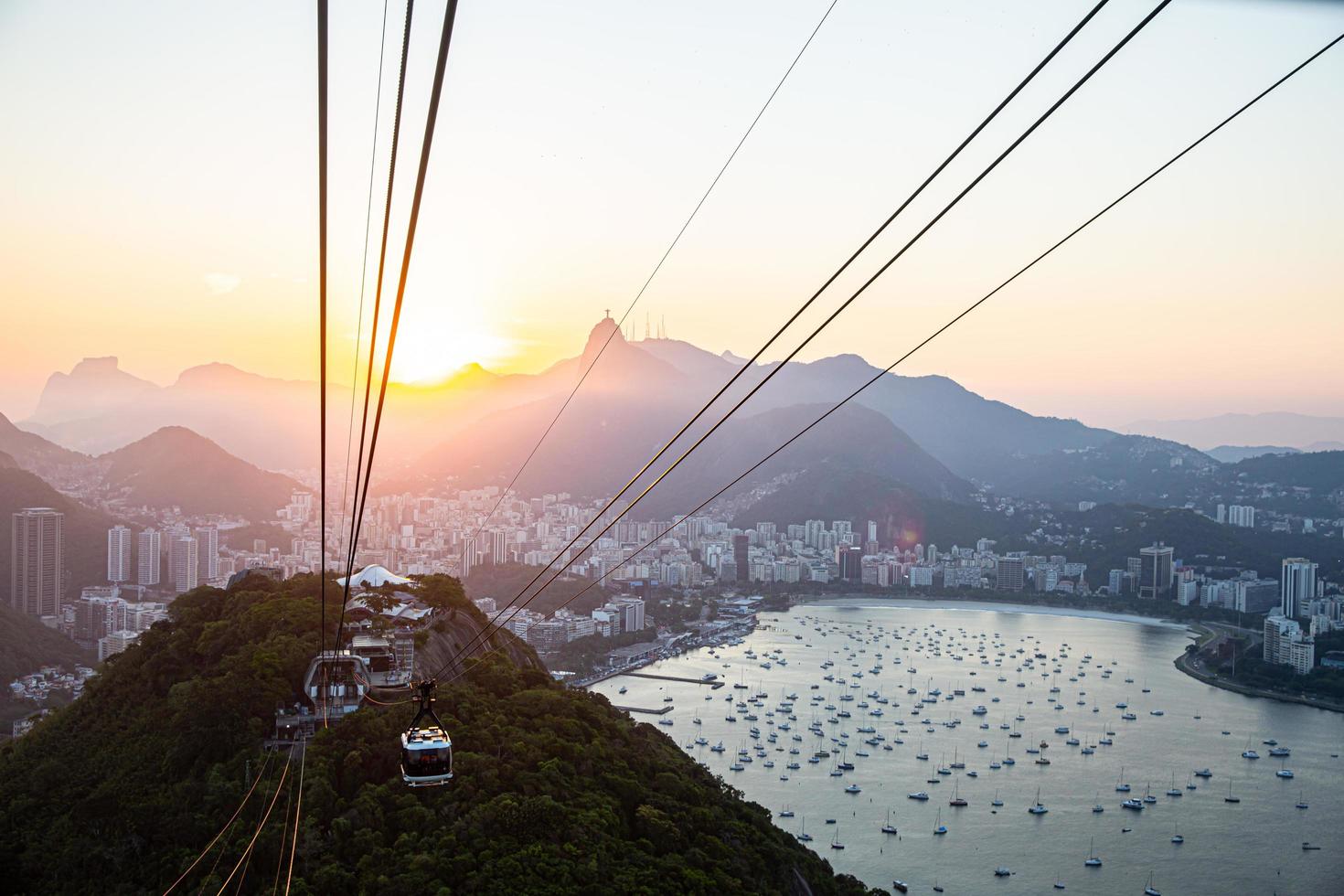 Rio de Janeiro, Brazil, OCT 2019 - Cable car at Sugar Loaf Mountain, view of Rio cityscape and Sugarloaf Cable Car. photo