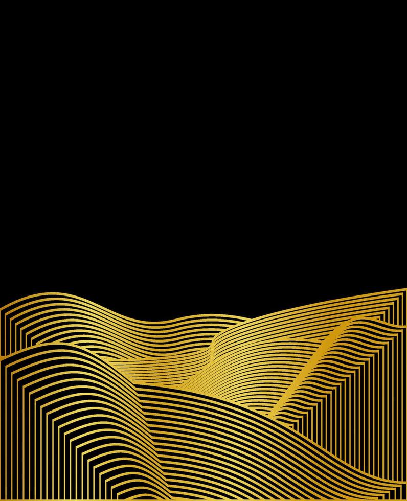 Mountain line art background, luxury gold wallpaper design for the cover, invitation background, packaging design, wall art, and print. vector