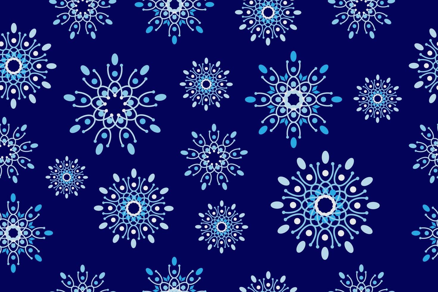 Abstract floral batik fabric design template. Seamless geometric flowers pattern. Blue monochrome stylish graphic design. Tileable vintage ornament. vector