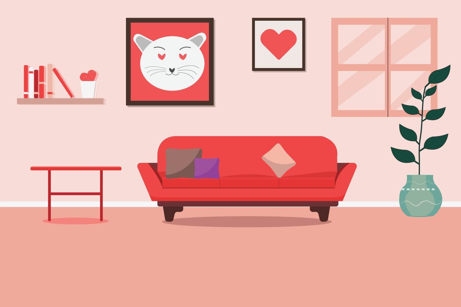 mueble sofá, estantería, cuadro. interior de la sala de estar. ilustración vectorial de estilo plano vector