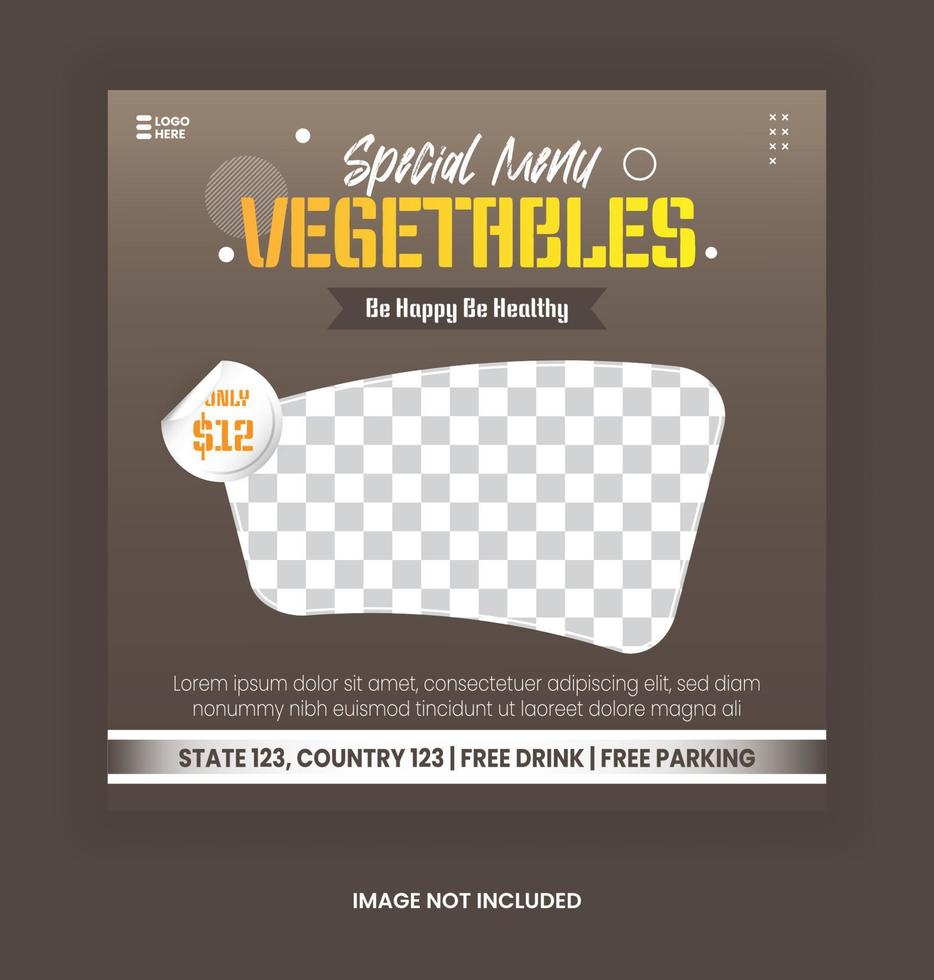 Healthy Fresh grocery vegetable social media post promotion template chocolate and yellow color vector