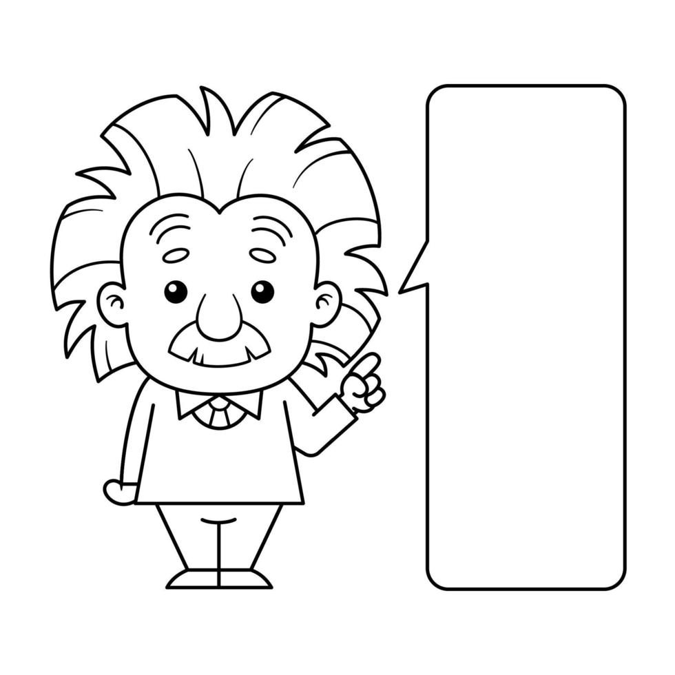 científico blanco y negro albert einstein personaje de dibujos animados con llamada vector