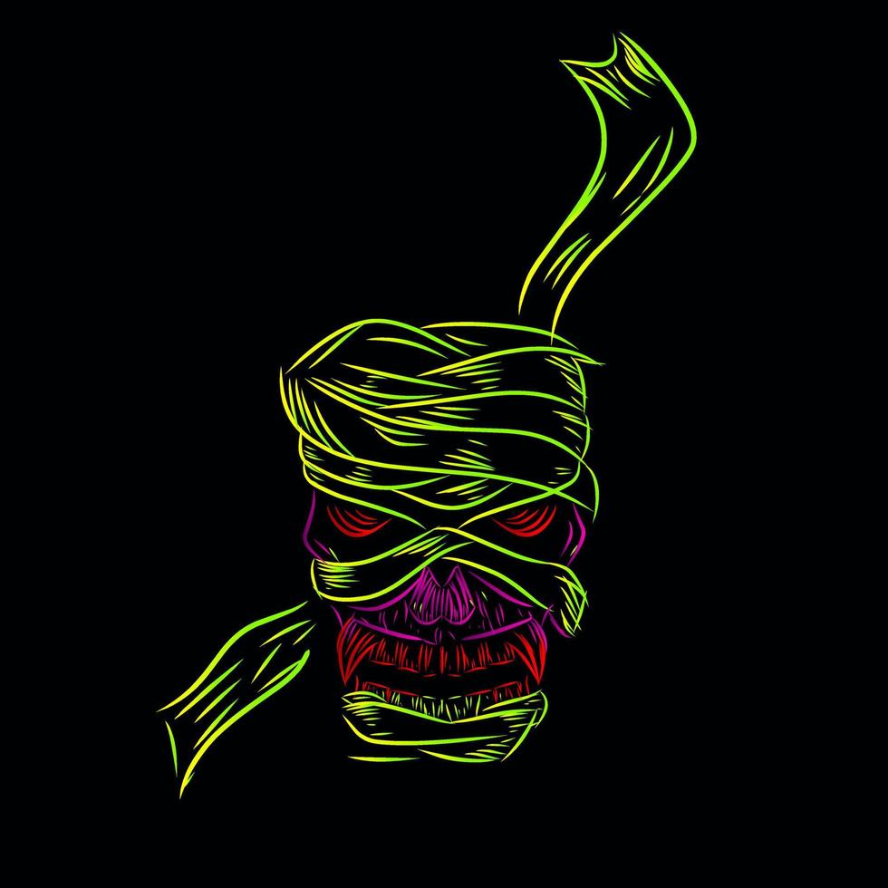 death skull line pop art potrait logo colorful design with dark background. Isolated black background for t-shirt vector