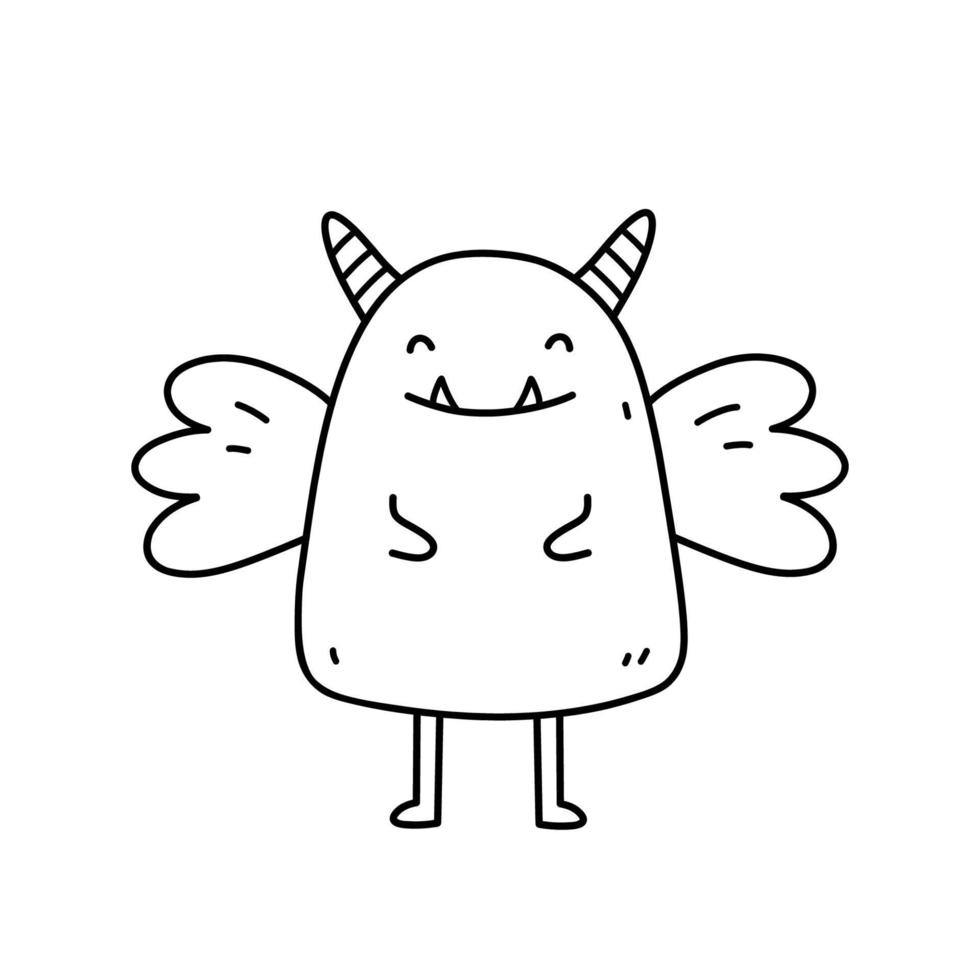 Cute and funny monster with wings isolated on white background. Vector hand-drawn illustration in doodle style. Perfect for Halloween designs, cards, logo, decorations. Cartoon character.