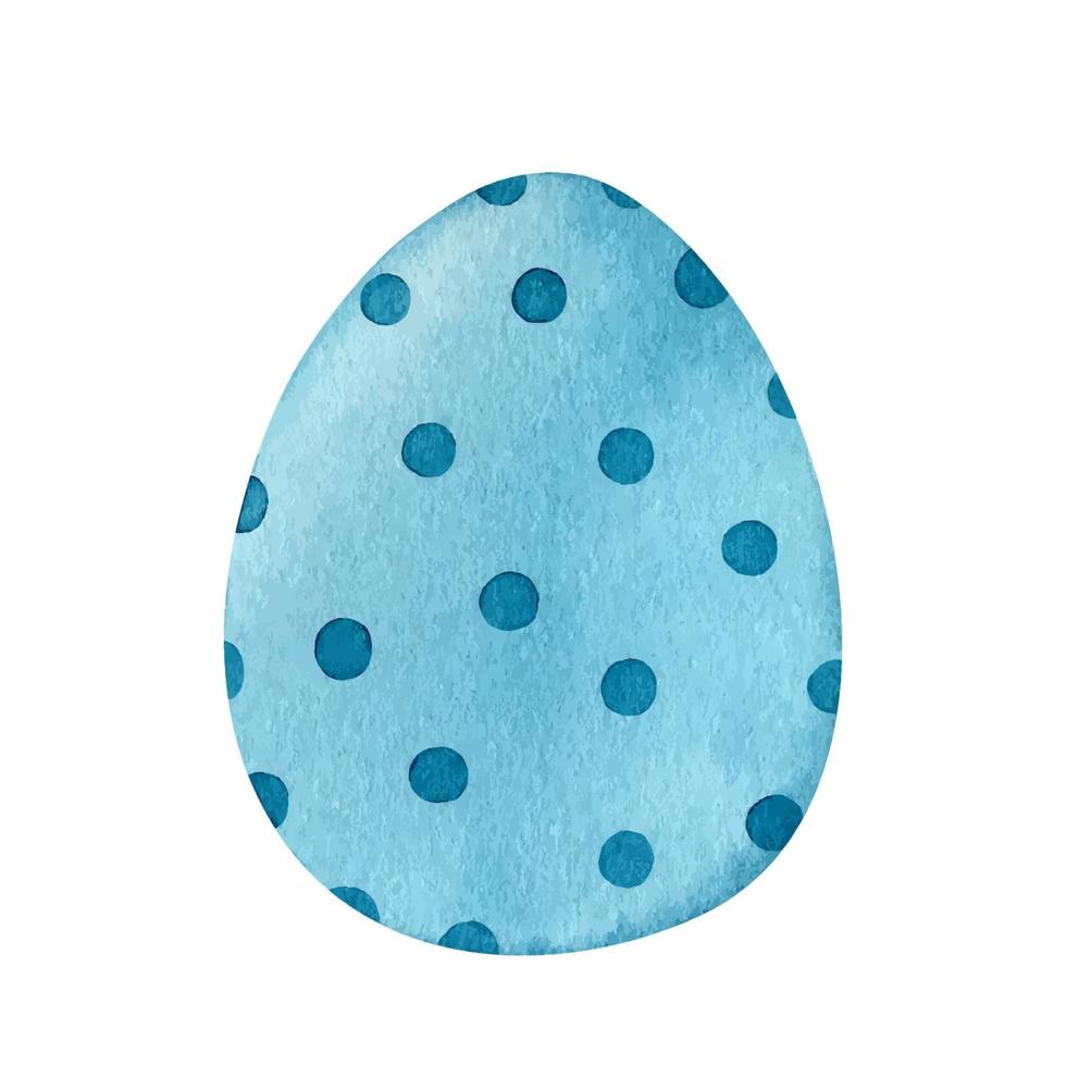 Decorated blue Easter egg with polka dots. Watercolor hand-drawn illustration isolated on white background. Perfect for your project, cards, prints, covers, decorations. vector