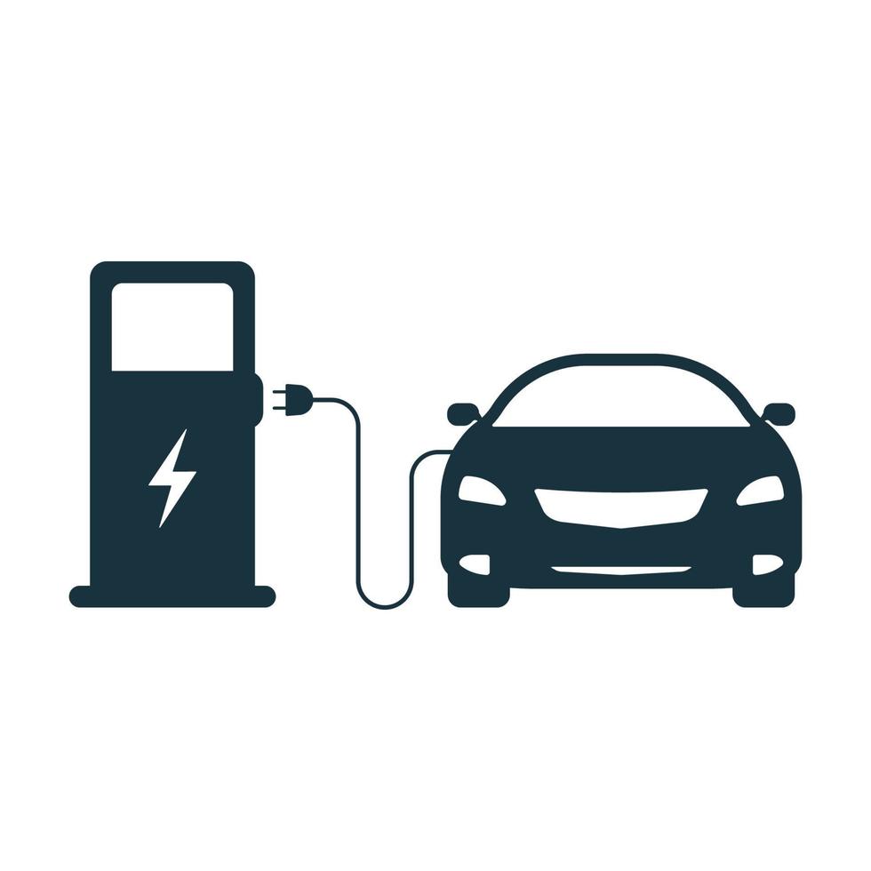 icono de silueta del cargador de transporte. señal de recarga de coche eléctrico. eco electro energía para ev. estación de carga para pictograma de glifo de vehículo híbrido ecológico. cargador de coche eléctrico. ilustración vectorial aislada. vector