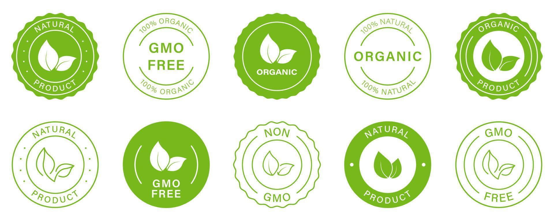 Gmo Free Silhouette Icon. Non Gmo, Vegan Food Glyph Green Badge. Healthy Symbol Set. Organic Bio Product Label. 100 Percent Ecology Natural. Eco Stamp Logo. Isolated Vector Illustration