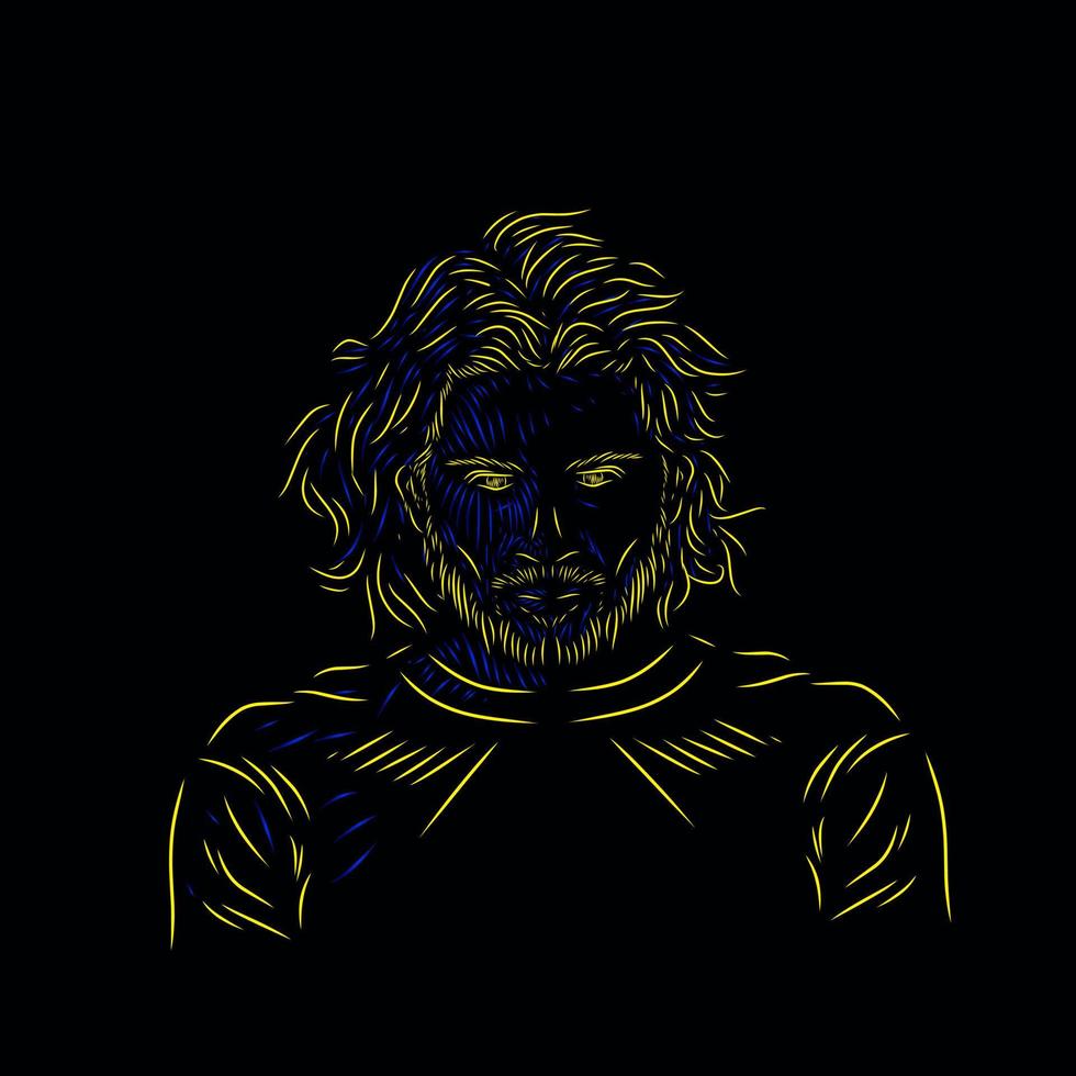 head cool man line pop art potrait logo colorful design with dark background. Isolated black background for t-shirt vector