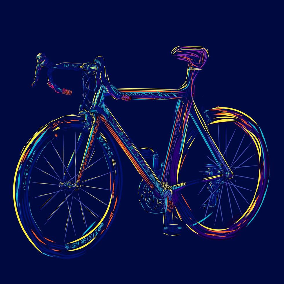bicicleta línea pop arte potrait logo colorido diseño con fondo oscuro. fondo negro aislado para camiseta vector