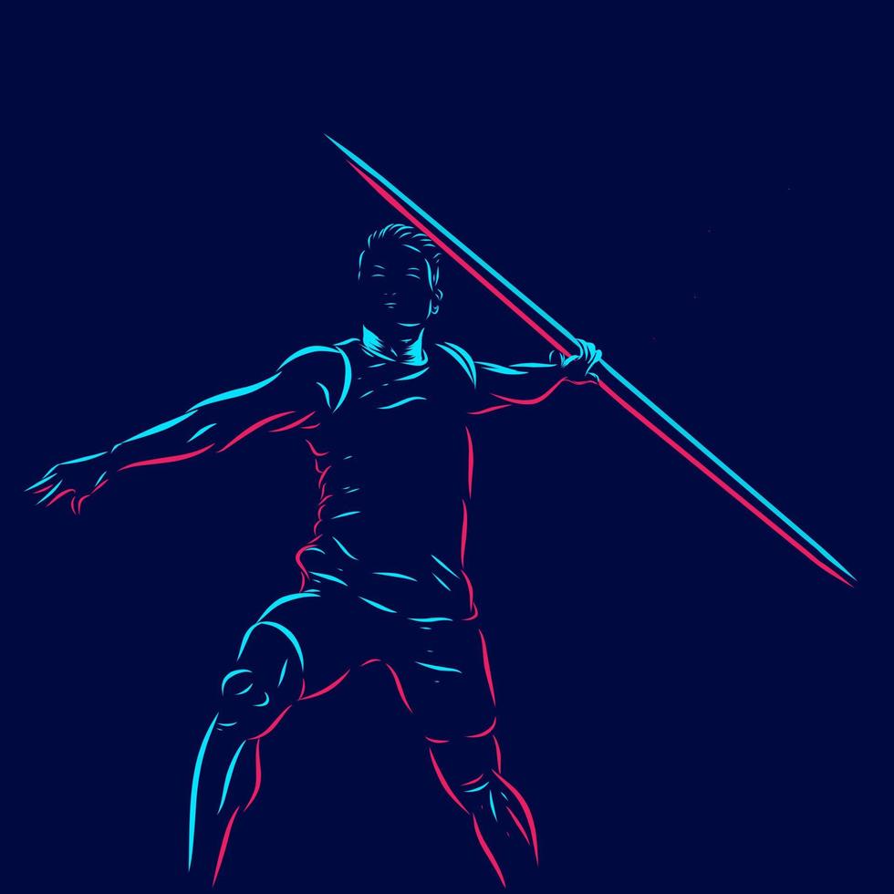 javelin line pop art potrait logo colorful design with dark background. Abstract vector illustration. Isolated black background for t-shirt