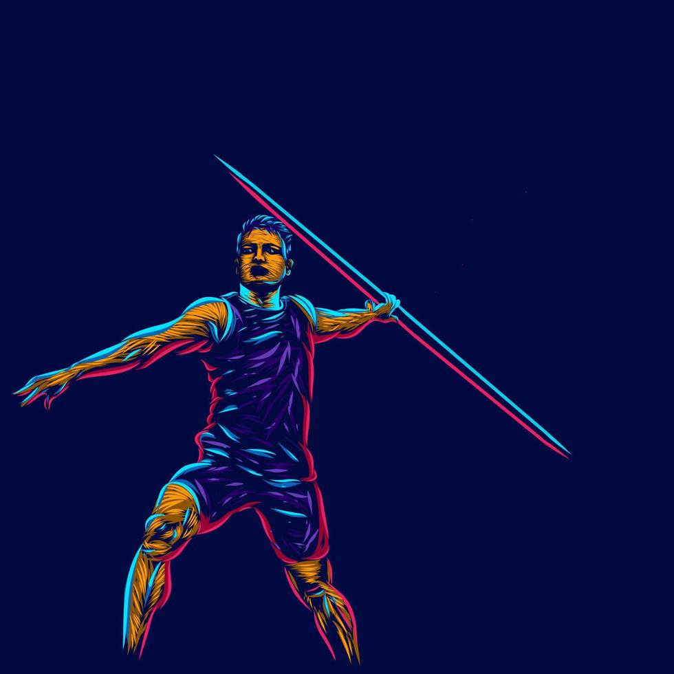 javelin line pop art potrait logo colorful design with dark background. Abstract vector illustration. Isolated black background for t-shirt