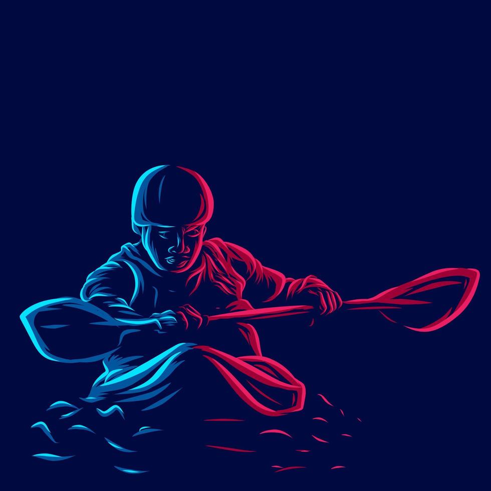 Canoe kayak outdoor water extreme sport line pop art potrait logo colorful design with dark background. Abstract vector illustration.