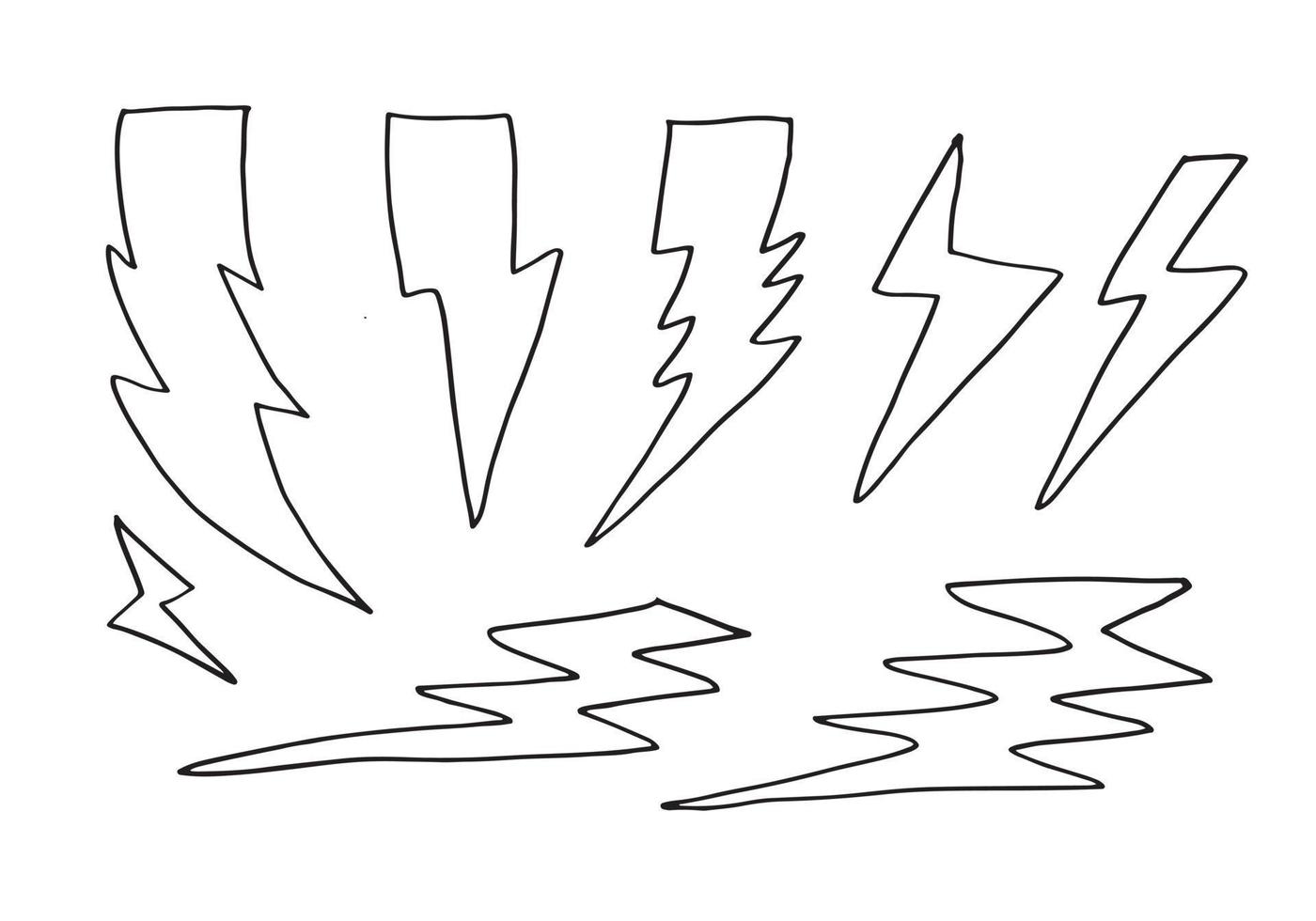 set of hand drawn vector doodle electric lightning bolt symbol sketch illustrations. thunder symbol doodle icon.