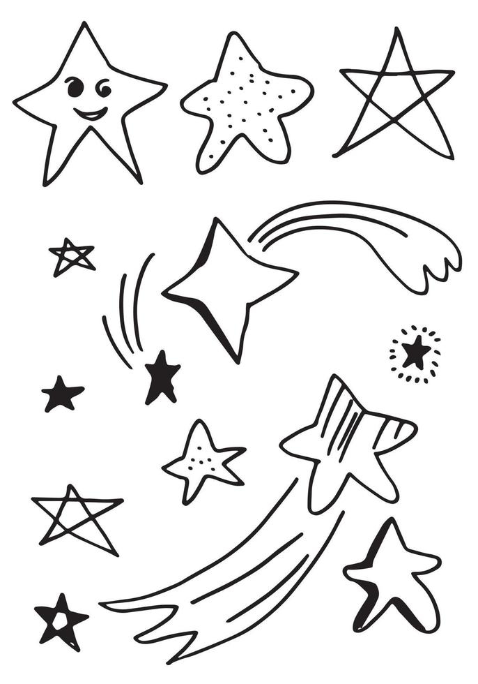 Hand drawn stars set. Star doodles collection on white background. vector