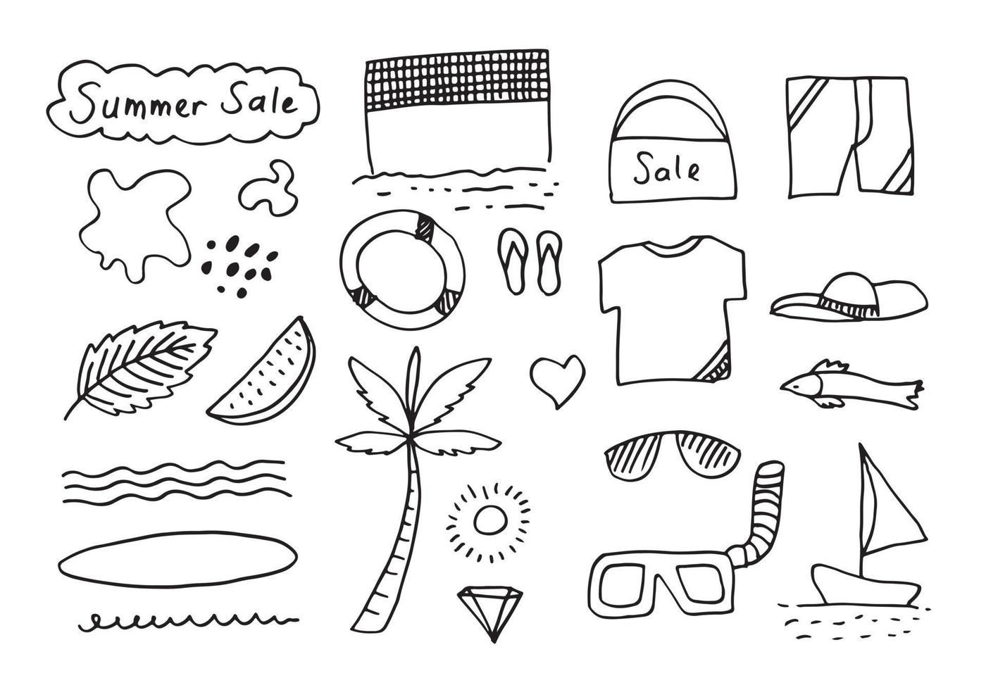 Summer sale collection in doodle style, for banners and more. vector