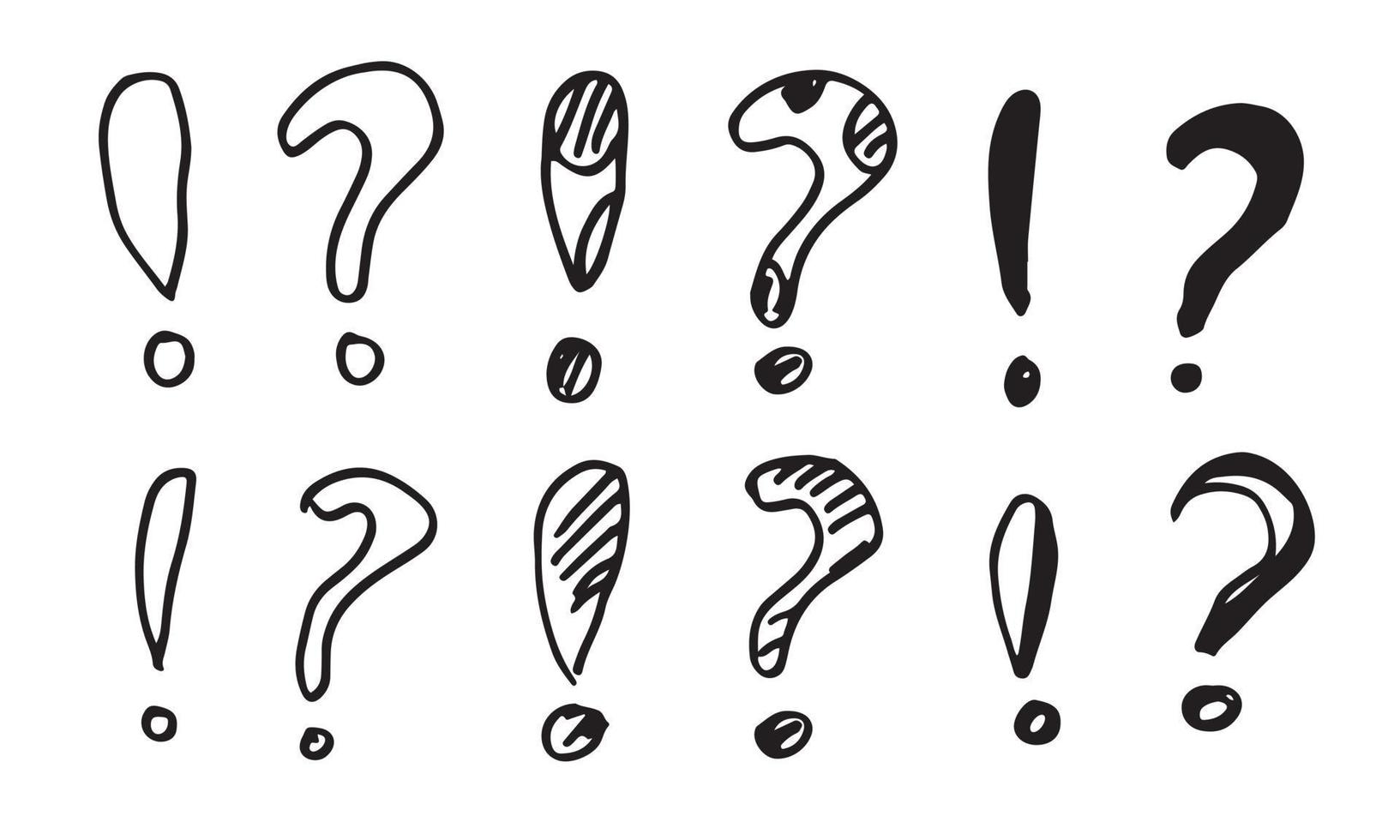 Image of question mark and exlamation mark icon in doodle style on white background. vector