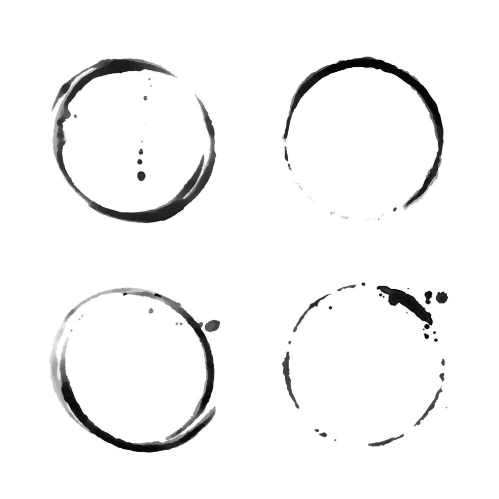 Coffee cup circle black vector stains. Round ring grunge stain