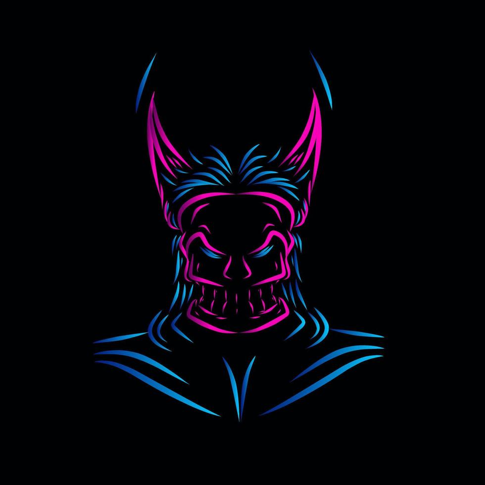 death skull line pop art potrait logo colorful design with dark background. Isolated black background for t-shirt vector