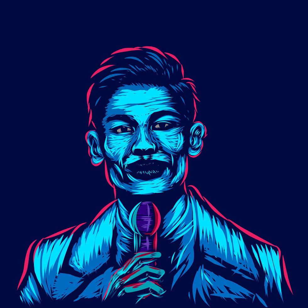 hombre cantando línea pop art potrait logo diseño colorido con fondo oscuro. Ilustración de vector de músico abstracto. fondo negro aislado para camiseta