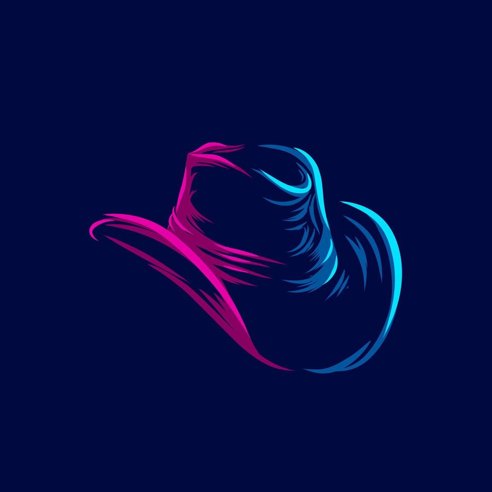 Cowboy hat line pop art potrait logo colorful design with dark background. Abstract vector illustration.
