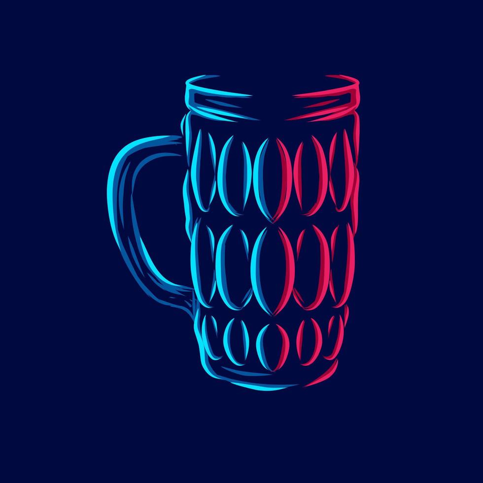 Glass cup line pop art potrait logo colorful design. Vector illustration.