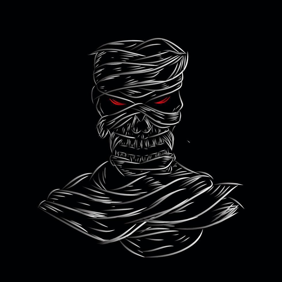 diseño colorido del logotipo del potrait del arte pop de la línea del cráneo de la muerte con fondo oscuro. fondo negro aislado para camiseta vector