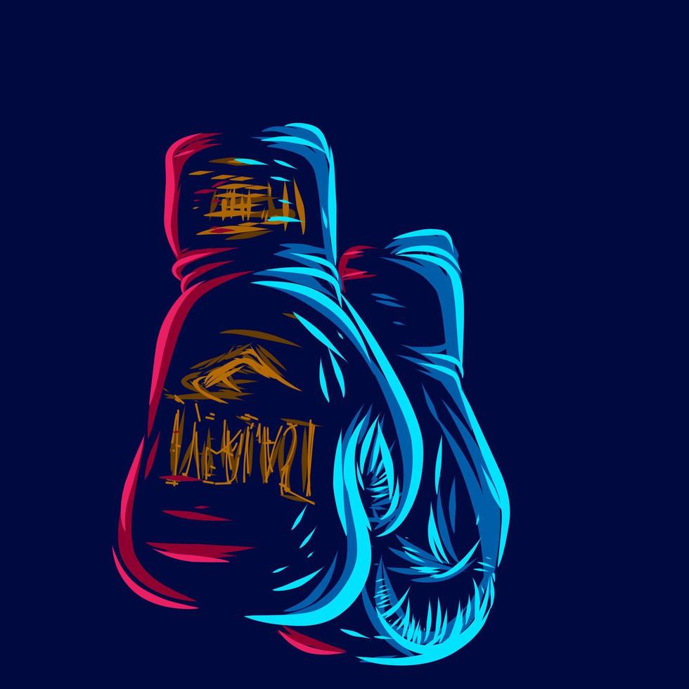 Boxing gloves line pop art potrait logo colorful design with dark background. Abstract vector illustration. Isolated black background for t-shirt
