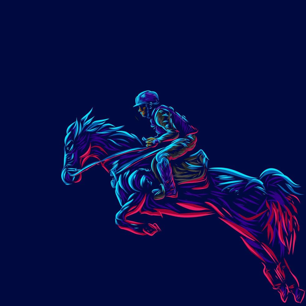 hombre montando a caballo. logotipo de retrato de línea de arte pop. diseño colorido con fondo oscuro. ilustración vectorial abstracta. fondo negro aislado para camiseta vector