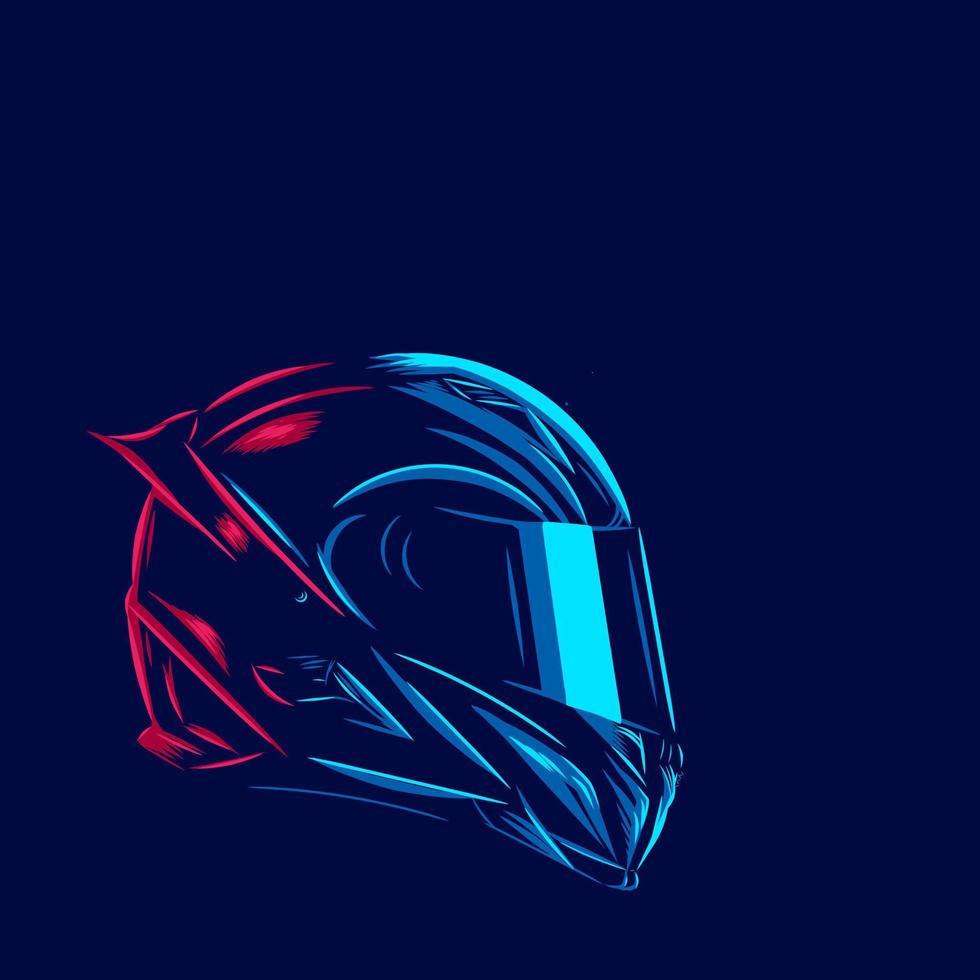 Línea de casco integral. logotipo de arte pop. diseño colorido con fondo oscuro. ilustración vectorial abstracta. fondo negro aislado para camiseta vector