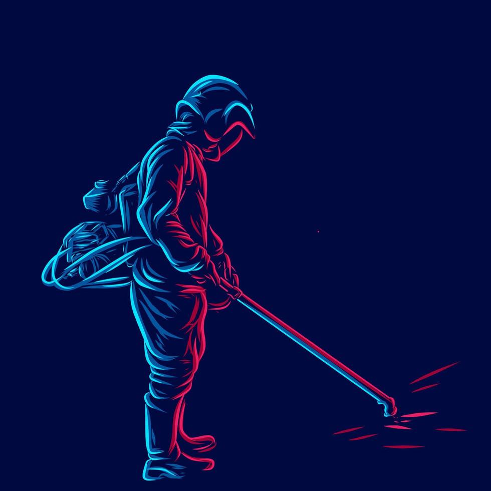 Contractor line pop art potrait logo colorful design with dark background. Abstract vector illustration. Isolated black background for t-shirt