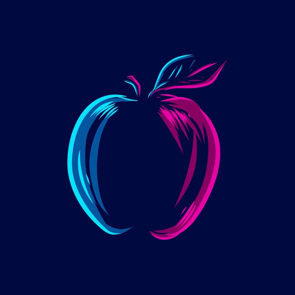 Apple Fruit line pop art potrait logo colorful design with dark background. Abstract vector illustration.