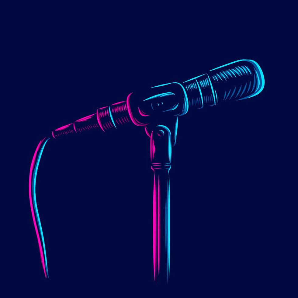 microphone vintage retro mic line pop art potrait logo colorful design with dark background. Abstract vector illustration.