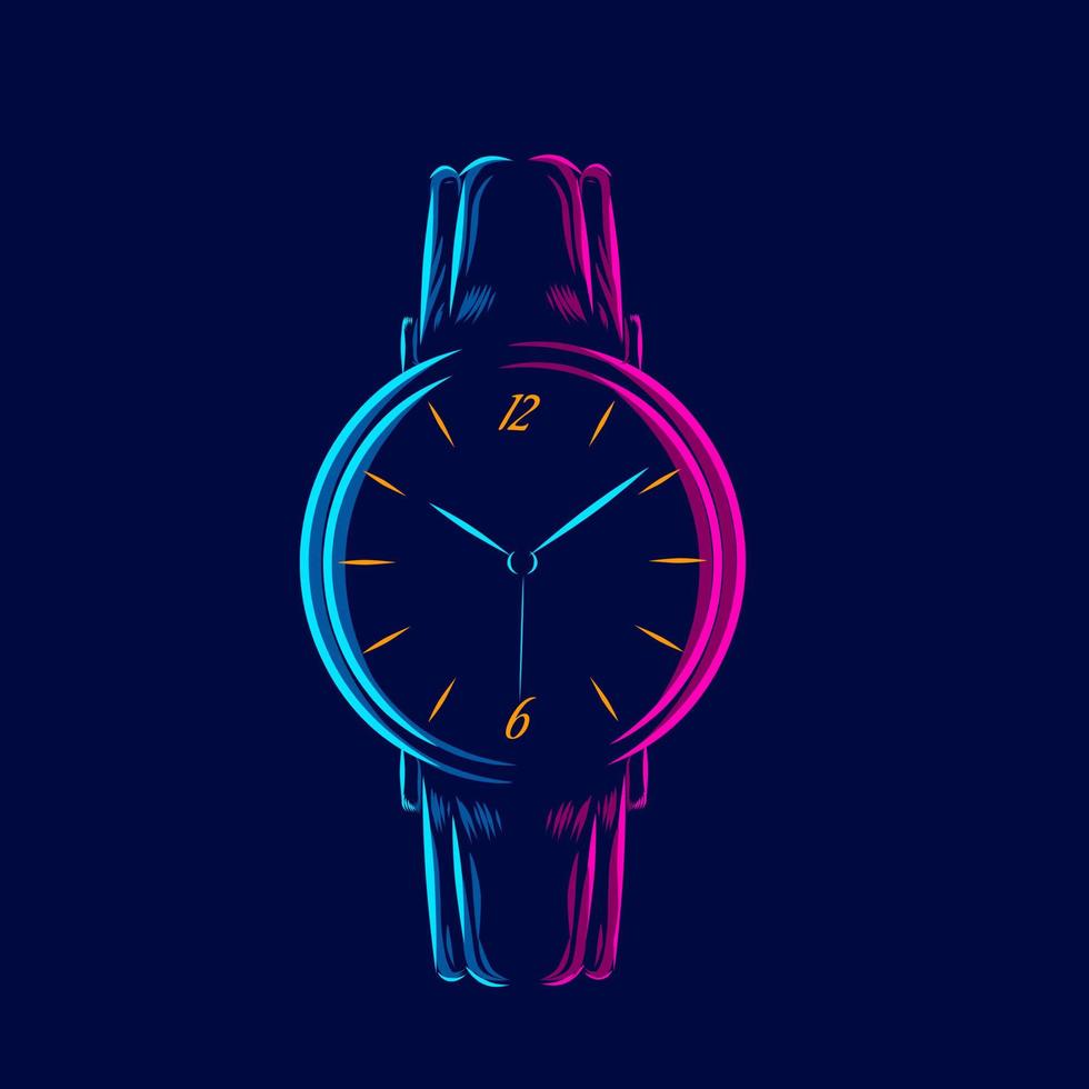 watch hand clock line pop art potrait logo colorful design with dark background. Abstract vector illustration.