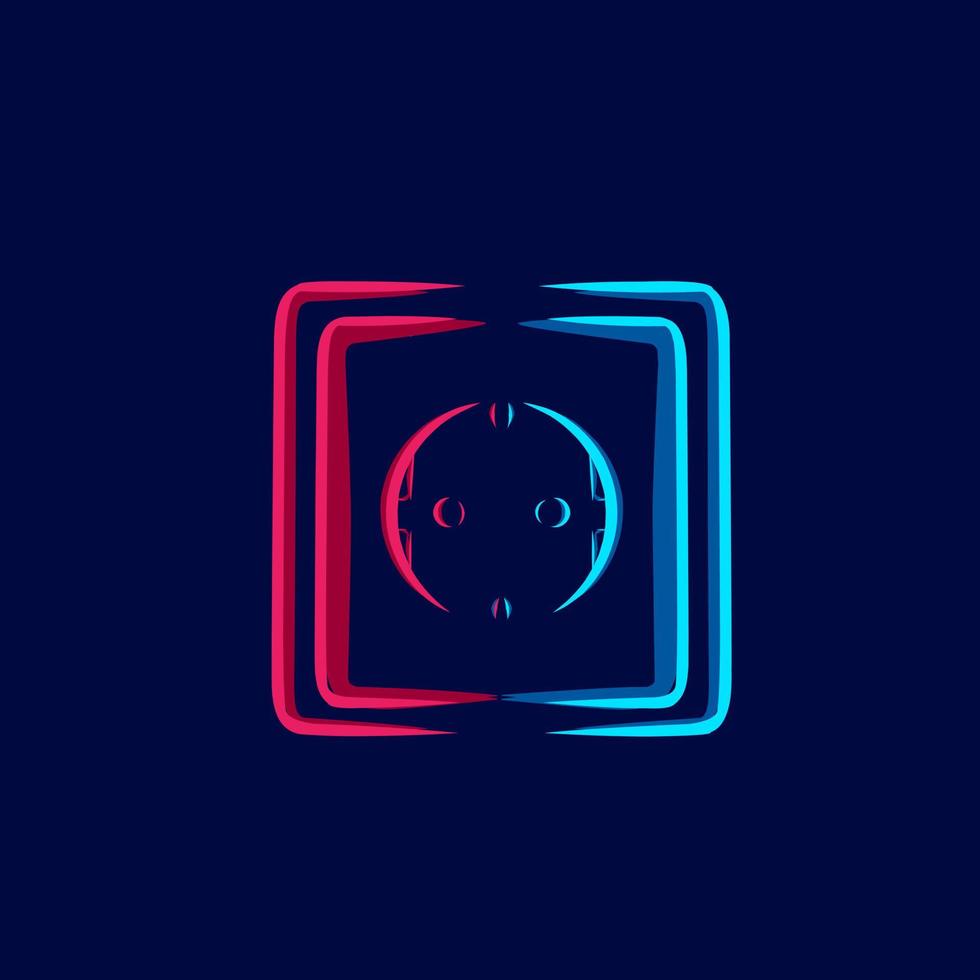 diseño colorido del logotipo del potrait del arte pop de la línea de tomas eléctricas con fondo oscuro. ilustración vectorial abstracta. vector