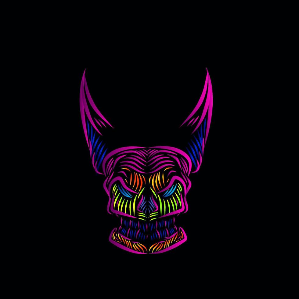 diseño colorido del logotipo del potrait del arte pop de la línea del cráneo de la muerte con fondo oscuro. fondo negro aislado para camiseta vector